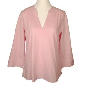 Vintage Gap Pink V Neck 3/4 Sleeve Textured Yoke Cotton Tunic Top Women's Medium